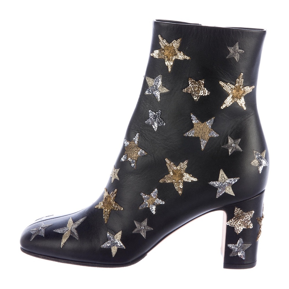 Valentino Star Embellished Black Ankle Boots, 37